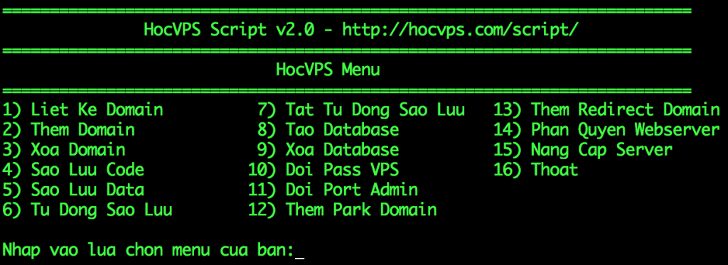 Cài Đặt VPS Và Quản Lý VPS Với HocVPS Script